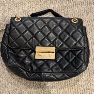 Michael Kors Quilted Black Crossbody Bag with Gold Accents